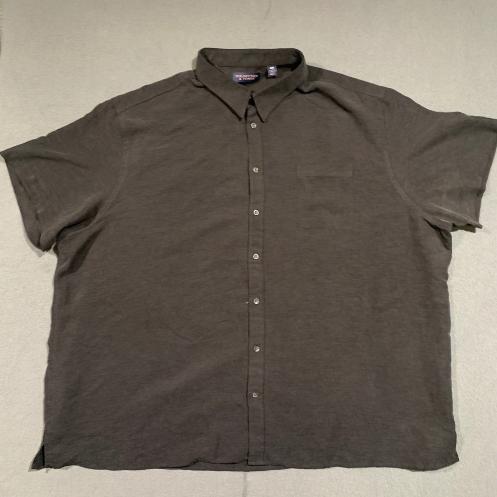 Roundtree & Yorke Men 4XB Short Sleeve Button Up Shirt Dark Gray Polyester Modal